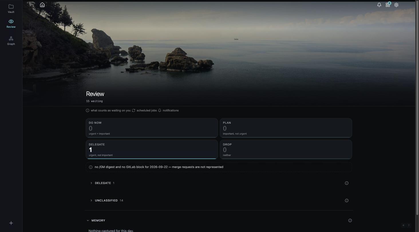 Collab's review screen: a four-box matrix of urgency against importance